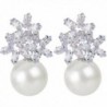EVER FAITH Women's Zircon Cream Simulated Pearl Elegant Flower Pierced Stud Earrings - Clear Silver-Tone - CC1224JSVKH