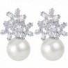 EVER FAITH Women's Zircon Cream Simulated Pearl Elegant Flower Pierced Stud Earrings - Clear Silver-Tone - CC1224JSVKH