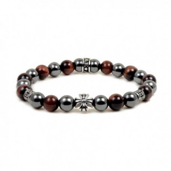 Magnetic Bracelet Red Tiger Eye Bead Maltese Cross Hematite Magnetic Therapy Bracelet by Accents Kingdom - CR12NYL43EE