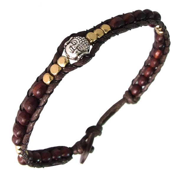 Asian Jewelry Thai Handmade Bracelet Rhodium Head Buddha Prayer Blessed Brass Mala Brown Wood Beads - CS12HURCV31