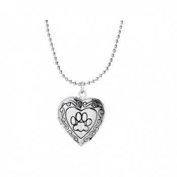 Ztuo Animal Dog Paw Print Photo Frame Heart Locket Necklace For Women Girls - Silver - CE1856C0L06