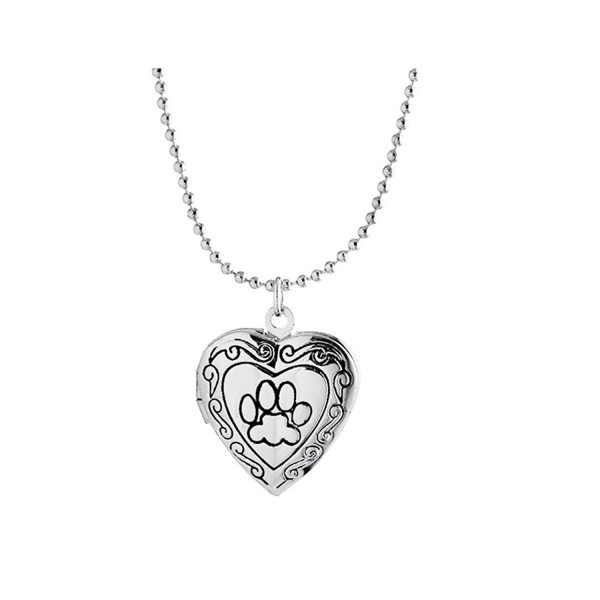 Ztuo Animal Dog Paw Print Photo Frame Heart Locket Necklace For Women Girls - Silver - CE1856C0L06