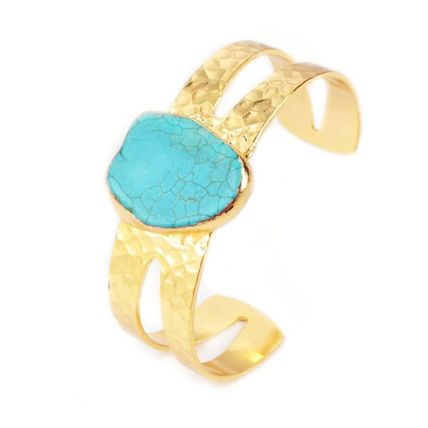 JAB 1 Pcs Gold Cuff Blue Howlite Turquoise Bangle Freeform Gemstone Women Bangle Jewelry G0210 - CA12574QC1B