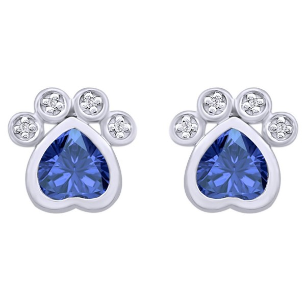 Heart Simulated Earrings Sterling Silver - Simulated Blue Sapphire - CX188LCQNHS