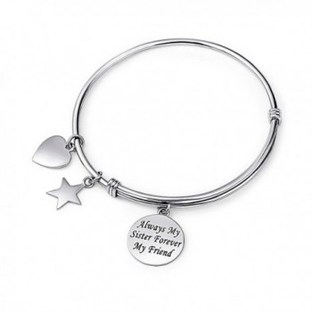 925 Sterling Silver Always my Sister Forever my Friend Adjustable Bangle Bracelet- 7.5" - CC12N2E79SI