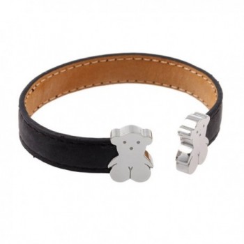 URs Leather Cuff Bracelet For Women with Teddy Bears and Adjustable Open Ends - C711WR6IXFV