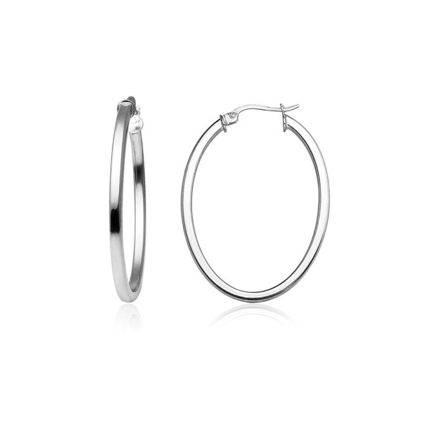 Sterling Silver 2mm Oval Square-Tube Hoop Earrings- Choose Size and Color - 30mm-Silver - C8187LW4WKG