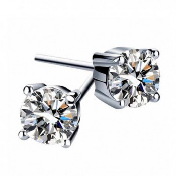 BGTY 925 Sterling Silver White Cubic Zirconia Four-claw Stud Earrings Set for Women (in size 1.5ct) - C118962D3MD