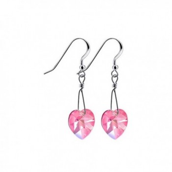 Gem Avenue 925 Sterling Silver Made With Swarovski Elements Heart Light Rose Crystal Handmade Drop Earrings - CZ112GU7S2H