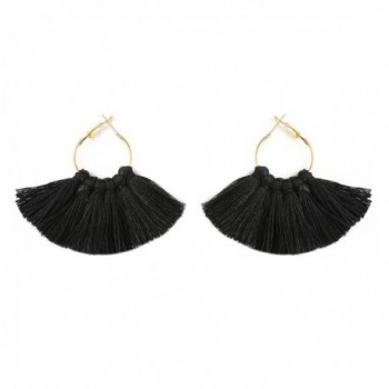 ROWAG Semicircle Fan Shape Tassel Hoop Earrings for Women Bohemian Statement Fringe Thread Drop Earrings - Black - CY189ZUXMD7