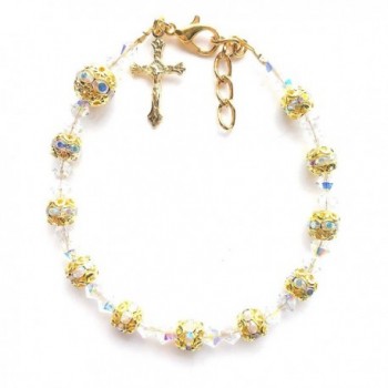 Sparkling Rosary Crucifix Cross Charm Bracelet made with Crystals from Swarovski - Gold Plated - C712CNVBUG3