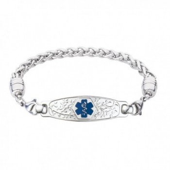 Divoti Custom Engraved Beautiful Olive Medical Alert Bracelet -Wheat Stainless -Deep Blue - CV12NFGAC8N