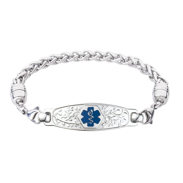 Divoti Custom Engraved Beautiful Olive Medical Alert Bracelet -Wheat Stainless -Deep Blue - CV12NFGAC8N