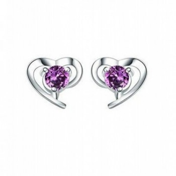 BEYLEG 925 Sterling Silver Heart-shaped Crystal Stud Earrings BE-45 - C011ZTNF947