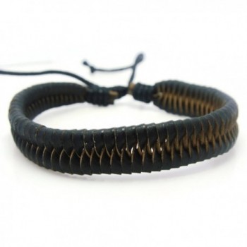 APECTO Black Leather Wristband Cuff Bracelet Handmade- SB3 - CZ123IZSO85