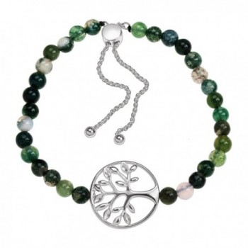 Family Tree Natural Green Agate Bead Bolo Bracelet in Sterling Silver - CJ182SDKZGU