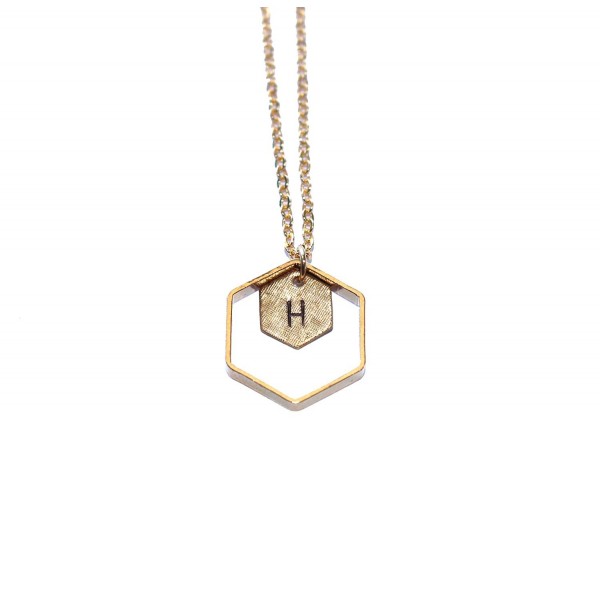 Freena Design Honeycomb Initial Necklace Engraved Golden Double Hexagon - CS12CKJ8L0V