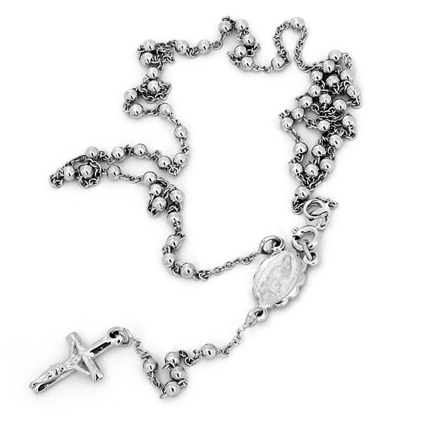 Sterling Silver Rhodium Plated 3mm Rosary Chain Necklace- 26" - C711PP85RJX