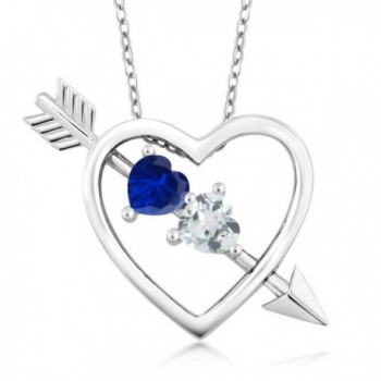 0.99 Ct Blue Simulated Sapphire Sky Blue Aquamarine Silver Heart & Arrow Pendant - CX128NXR569