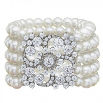 Art Deco Bracelet Gatsby 5 Rows Fashion Faux Pearl Elastic Bangle 20s Flapper Accessories Jewelry - "E-6.5""" - CW124KZBSJT