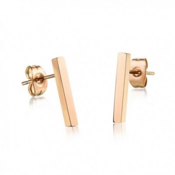 14K Rose Gold Plated Stainless Steel Stud Earring- A Pair Stick Stud Earrings Ge314Long - CY12IBGJ0IJ
