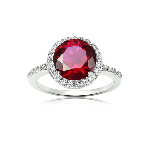 Sterling Silver Simulated Ruby and Cubic Zirconia Round Halo Ring - CW186N54YKD