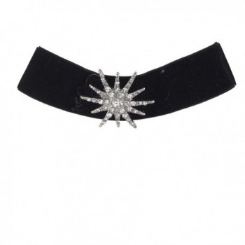 Lux Accessories Wide Black Velvet Choker Rhinestone Pave Silvertone Starburst - CJ12NSEFPGD