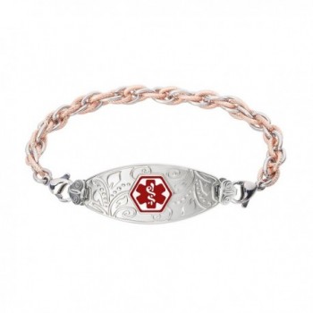 Divoti Custom Engraved Lovely Filigree Medical Alert Bracelet -Inter-Mesh Rose Gold/Silver Stainless -Red - CB12O3HHMEV