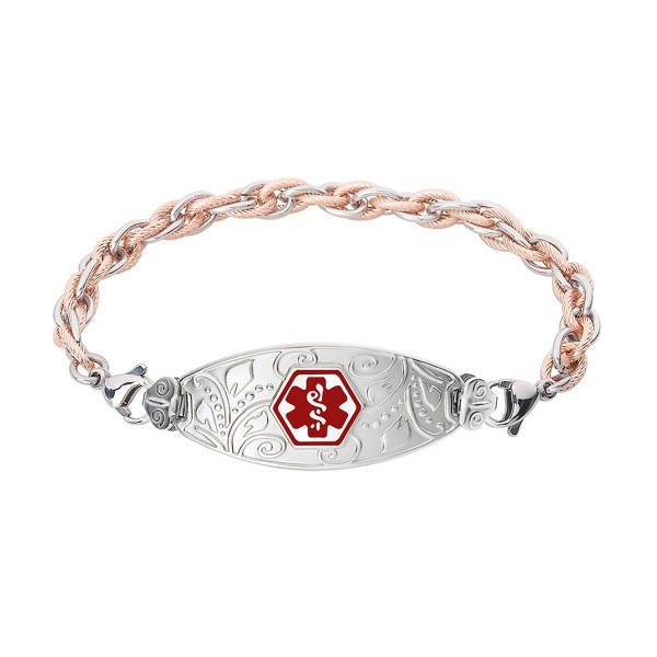 Divoti Custom Engraved Lovely Filigree Medical Alert Bracelet -Inter-Mesh Rose Gold/Silver Stainless -Red - CB12O3HHMEV