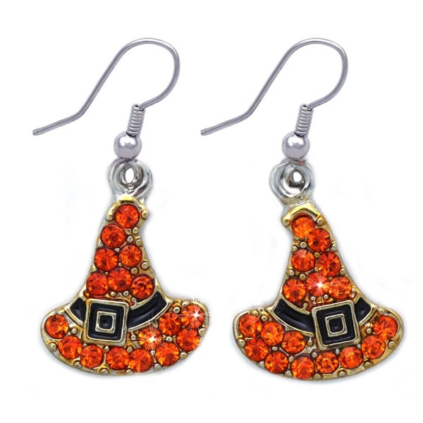 cocojewelry Witch Wizard Hat Earrings Halloween Costume Jewelry - Orange Dangle - CX186HKN4WX