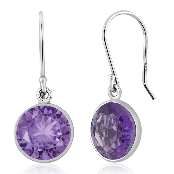 5.00 Ct Purple Amethyst 9mm Round 925 Silver Dangle Women's Earrings - CS11RYHDUNX