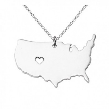 Joyplancraft Large America Necklace-America Map Pendant-Personalized USA State Necklace With A Heart - CB12DDCEOA9