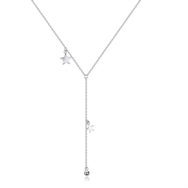 925 Sterling Silver Women Y Style Star Minimalist Drop Pendant Necklace Jewelry Gift - White Gold - CY1882OOQGG