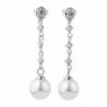 Sterling Silver White Cubic Zirconia Simulated Shell Pearl Long Drop Dangle Earrings - C512KJNAM9R