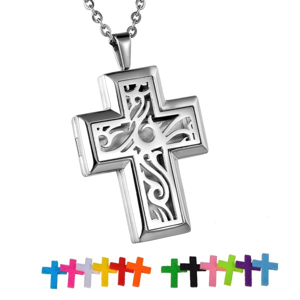 HooAMI Cross Stainless Steel Aromatherapy Essential Oil Diffuser Necklace Locket Pendant - Silver - C312IFRTPRP