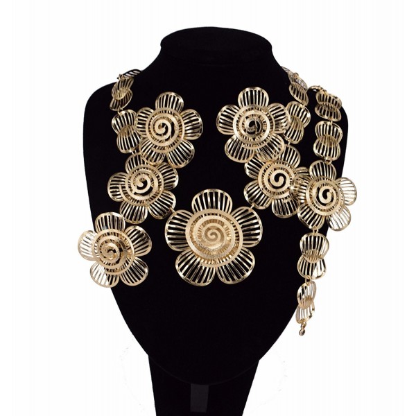 MOOCHI 18K Gold Plated Big Sun Flower Africa Style Pendant Costume Necklace Alloy Jewelry Set - CE185X8OU3A