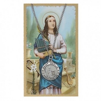 Pewter St. Cecilia Medal & 18" Chain- Prayer Card Set. - CL116ST6TNL