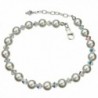 Sterling Silver Ankle Bracelet- Simulated Pearls Made with Swarovski Crystals 9"+1" Extender - CA11EGMMGCZ
