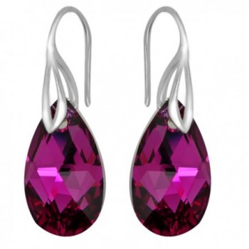 ROYAL CRYSTALS 925 Cerise Pink Colored Sterling Silver Drop Earrings Adorned with Swarovski Crystals - CP17Z6DC7DE