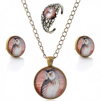 Lureme Vintage Glass Time Gemstone Stud Earrings Necklace Bangle Jewelry Set for Women (js000724) - Owl - CM1884HDWLZ