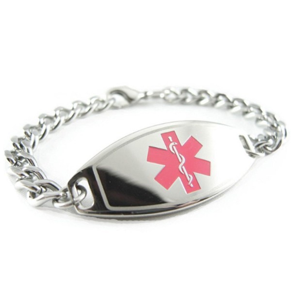 MyIDDr - Pre-Engraved & Customized Asthma Medical Alert ID Bracelet- Pink - CF119GT8BLN