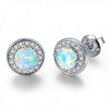 Dwearbeauty White Gold Plated Stud Cubic Zirconia and Opal Earrings - CL189ENYXRG