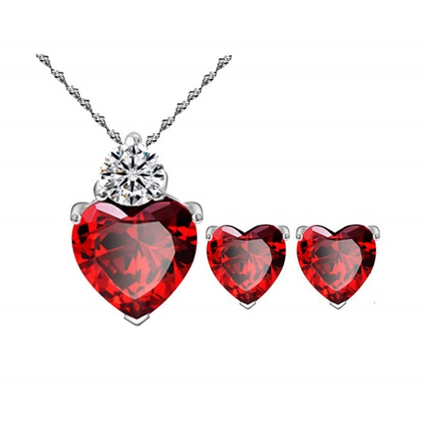 Most Beloved Bright Red Austrian Crystal Heart Shape Pendant Set With Earrings For Women - CA12F581VUL