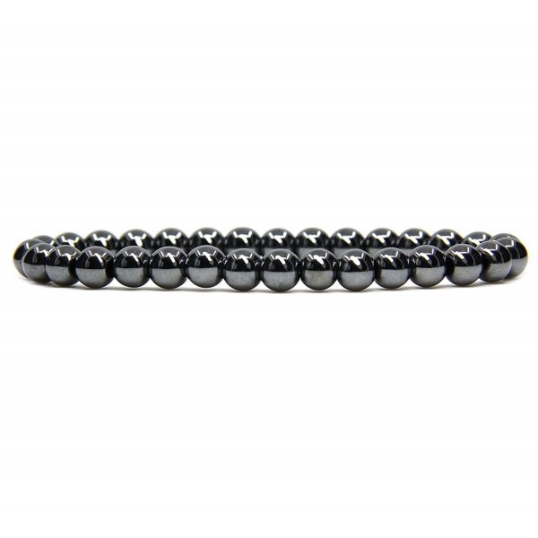 Gem Semi Precious Gemstone 6mm Round Beads Stretch Bracelet 7" Unisex - Black Hematite - CP183N8E099