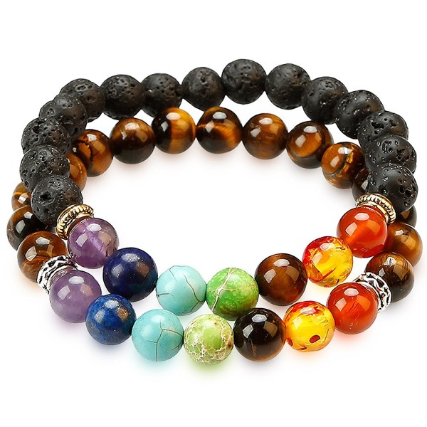 2 PACK CHAKRA BRACELETS by HoodaSpa - 7 Chakras and Lava + select from Six Other Genuine Stone Bracelets - CA1884GQXWH