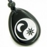 Positive Energy Forces of Nature Sun Moon Ying Yang Amulet Black Agate Pendant Necklace - CG114FCPBG9