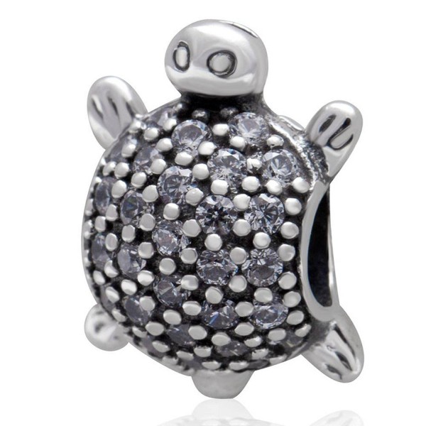 Choruslove Cubic Zirconia Sea Turtle Charm 925 Sterling Silver Bead for European Ocean Bracelet - CR128OLOI0B