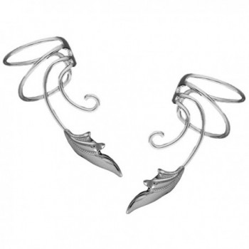 Delicate Leaf Curly Wave Ear Cuff Non-pierced Cartilage Wrap Earring Pair in Sterling Silver - CW12NTWB3KG