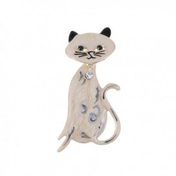 Cream Black Hand Paint Enamel Rhinestone Bowtie Bobble Head Kitty Cat Pin Brooch - C4113T2CYR5