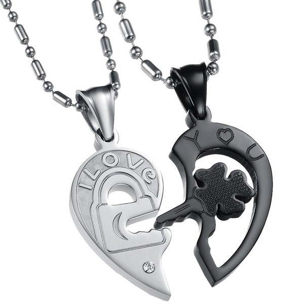 UM Jewelry His and Hers Stainless Steel Crystal Lock Key Puzzle Heart Pendant Couple Necklaces - Black - CI11SGSFUGT
